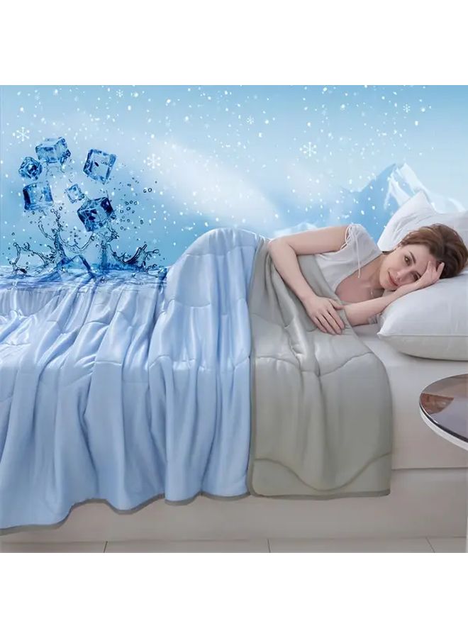 Ultra Soft Cooling Blanket Blue Quilted Design Breathable Machine Washable Summer Bedspread For Single Or Double Beds Perfect Gift All Seasons Bedding Bed Cover - Image 2