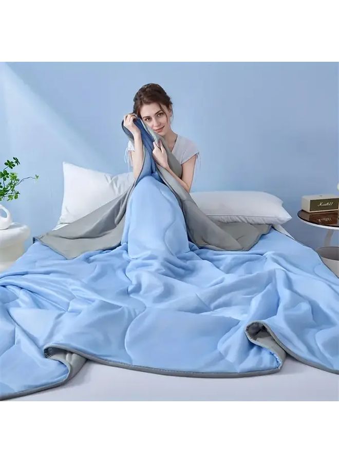 Ultra Soft Cooling Blanket Blue Quilted Design Breathable Machine Washable Summer Bedspread For Single Or Double Beds Perfect Gift All Seasons Bedding Bed Cover - Image 3