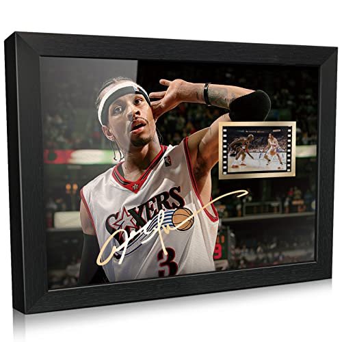 ORIMAMI Signed Basketball Player Allen Ezail Iverson Poster Framed Photo Gift 8x6 Inches with 1x35mm Film Mini Cell DisplayGifts for Allen Ezail Iverson Fans - Image 1