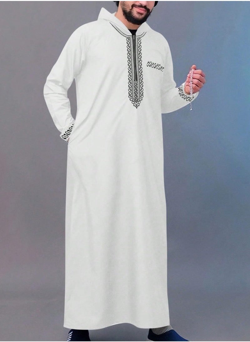 Generic - Men's Muslim Middle Arab Casual Long Sleeve Loose Hood Big and Tall Long Gown Dress Muslim Kaftan Thobe - Image 1