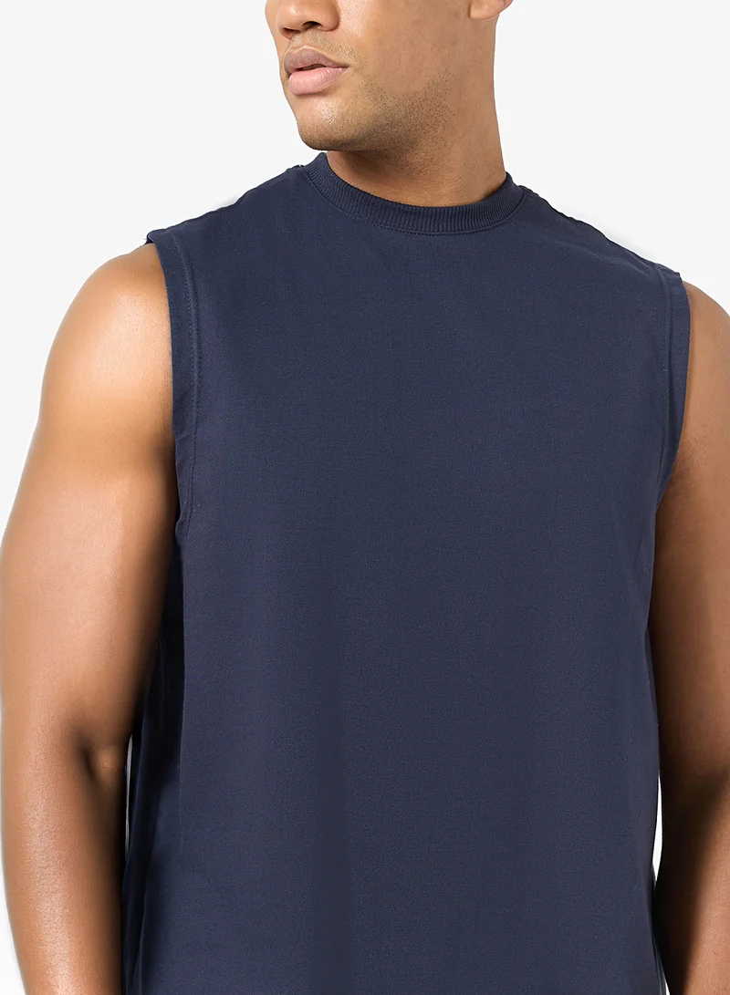 Seventy Five Basics DARK BLUE Oversized Drop Shoulder 220Gsm Vest for Men | Best Price UAE