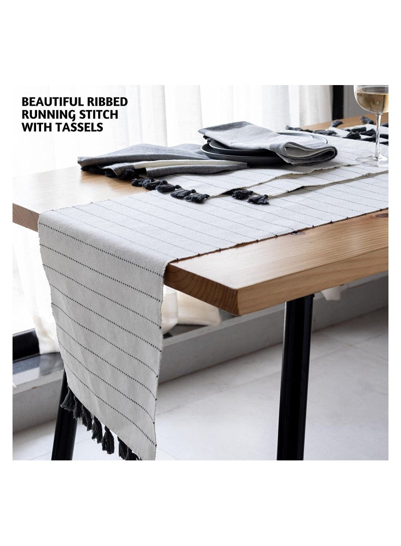 Folkulture Table Runner with Tassels for Home Dining Room Table, Farmhouse Style Décor for Kitchen, 100% Cotton, 90 Inches Long Boho Table Runners for Brunch Decorations, Charcoal Gray - Image 3