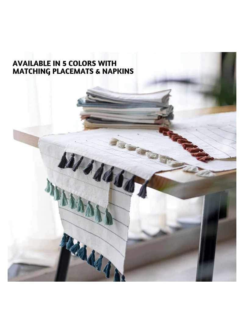 Folkulture Folkulture Table Runner with Tassels for Home Dining Room Table, Farmhouse Style Décor for Kitchen, 100% Cotton, 90 Inches Long Boho Table Runners for Brunch Decorations, Charcoal Gray