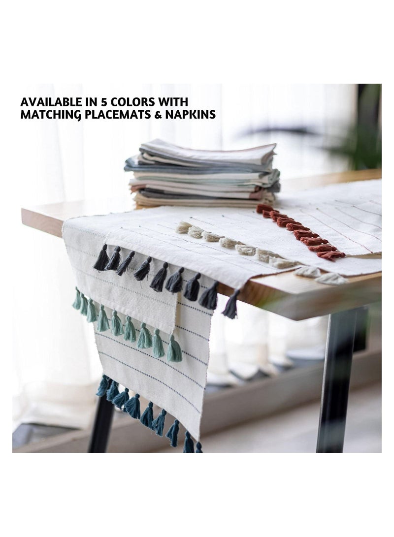 Folkulture Table Runner with Tassels for Home Dining Room Table, Farmhouse Style Décor for Kitchen, 100% Cotton, 90 Inches Long Boho Table Runners for Brunch Decorations, Charcoal Gray - Image 5