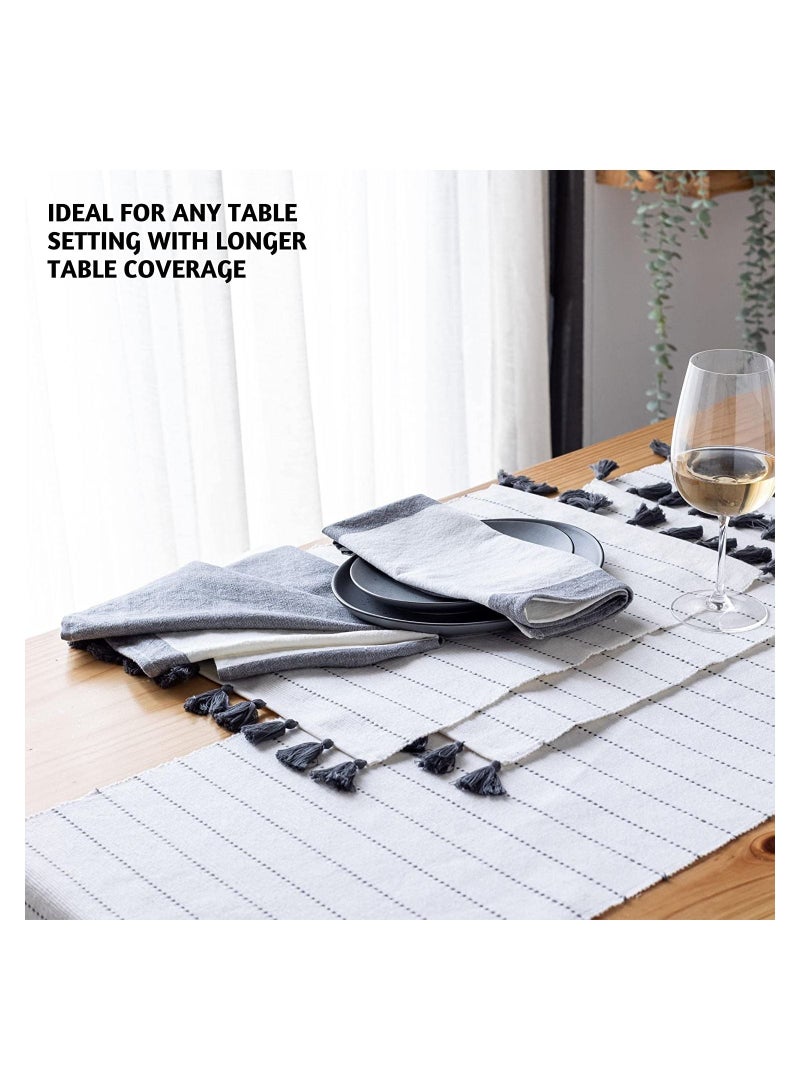 Folkulture Table Runner with Tassels for Home Dining Room Table, Farmhouse Style Décor for Kitchen, 100% Cotton, 90 Inches Long Boho Table Runners for Brunch Decorations, Charcoal Gray - Image 1