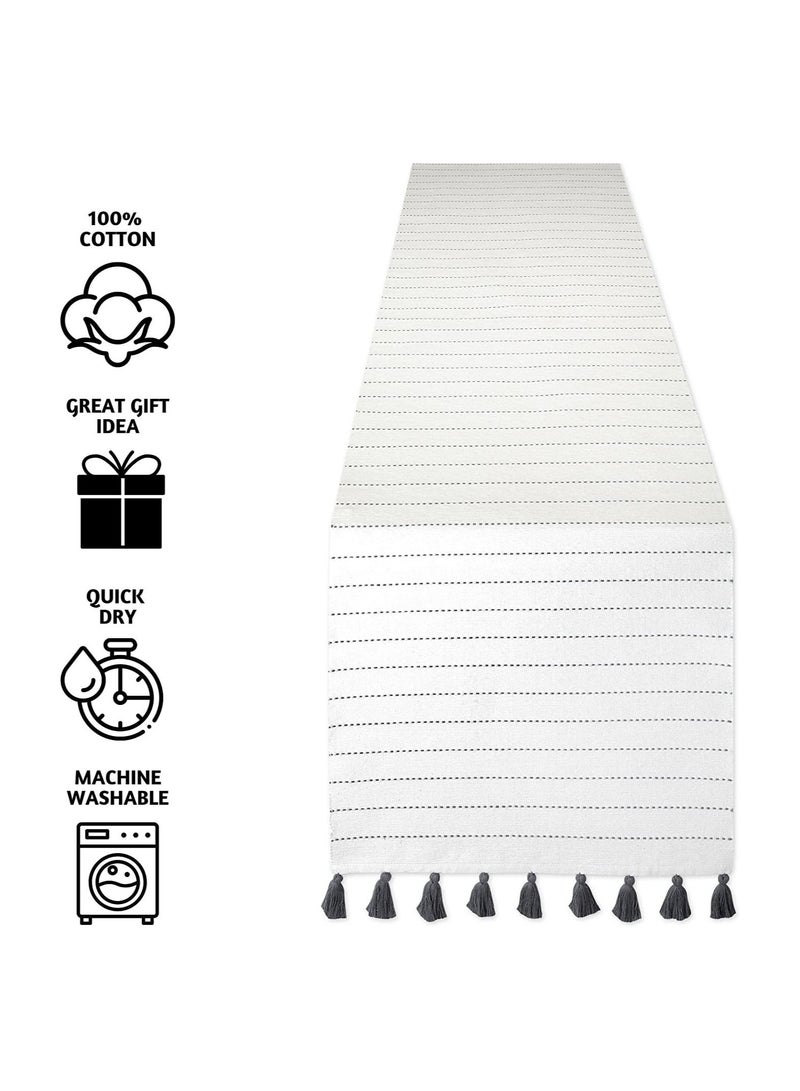 Folkulture Table Runner with Tassels for Home Dining Room Table, Farmhouse Style Décor for Kitchen, 100% Cotton, 90 Inches Long Boho Table Runners for Brunch Decorations, Charcoal Gray - Image 2