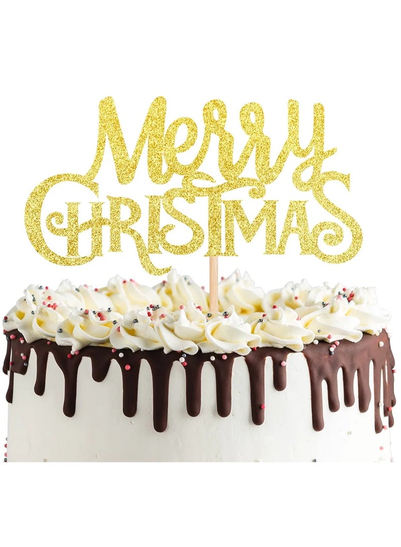 عبوة واحدة من زينة كعكة عيد الميلاد المجيد كريسماس الذهبية اللامعة لعيد الميلاد المجيد، زينة كعكة عيد الميلاد المجيد، لوازم تزيين كعكة عيد الميلاد المجيد  - Image 1