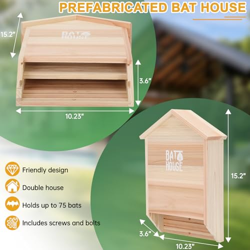 Sobalai Bat Houses for Outdoors 15 Big Bat Box 2 Chamber Cedar Wood Bat Houses for Outside Tree Perfectly Designed to Attract Bats Easy to Land and Roost Natural - Image 3