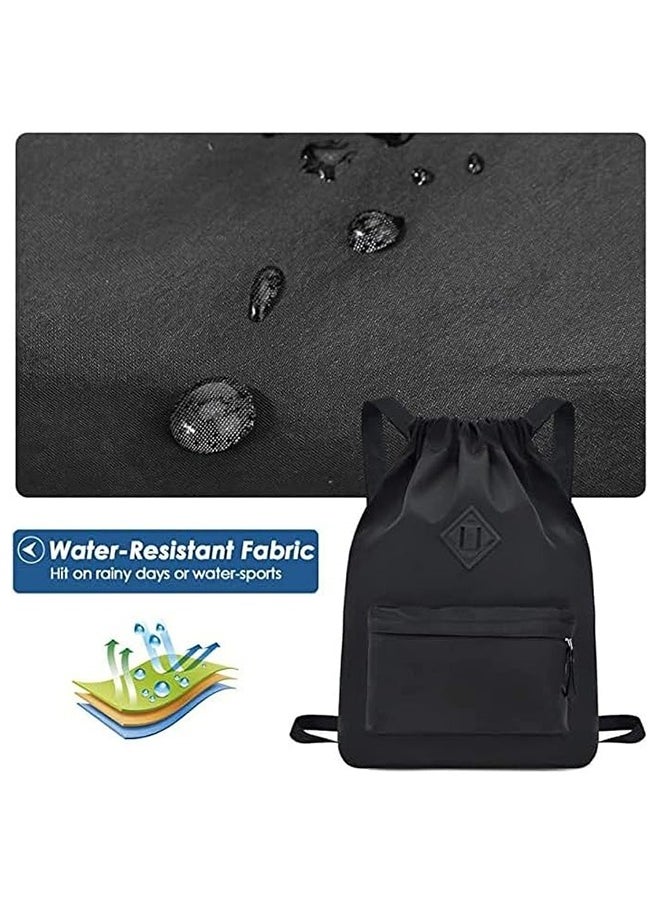 Bukela Large Capacity Drawstring Backpack, Waterproof Drawstring Backpack, Sports Gym Bag Nylon Drawstring Backpack With Zip and Front and Back Pockets for School, Swimming, Travelling, Children, Women, Men  - Image 4