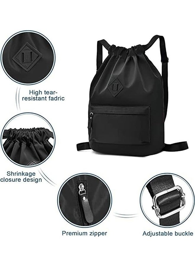 Bukela Large Capacity Drawstring Backpack, Waterproof Drawstring Backpack, Sports Gym Bag Nylon Drawstring Backpack With Zip and Front and Back Pockets for School, Swimming, Travelling, Children, Women, Men  - Image 2
