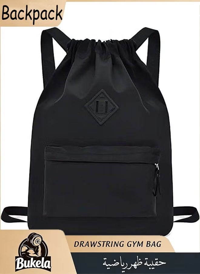 Bukela Backpack, Gym Bag, Drawstring Backpack - Lightweight Large Capacity Waterproof Nylon Bag with Zipper and Front & Back Pockets, for Men Women Children, Perfect for Sports Hiking Travel Swimming School - Image 1