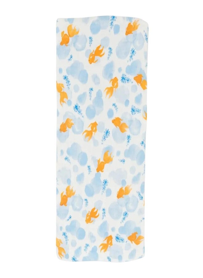 Nestlooms 100% Organic Cotton Muslin Baby Burp Cloths (21 X 10 inches), Ultra-Soft, Extra Absorbent Hankies & Napkins, Large Size Burping Cloth for Newborns & Infants Boys & Girls (Goldfish Bubbles) - Image 1