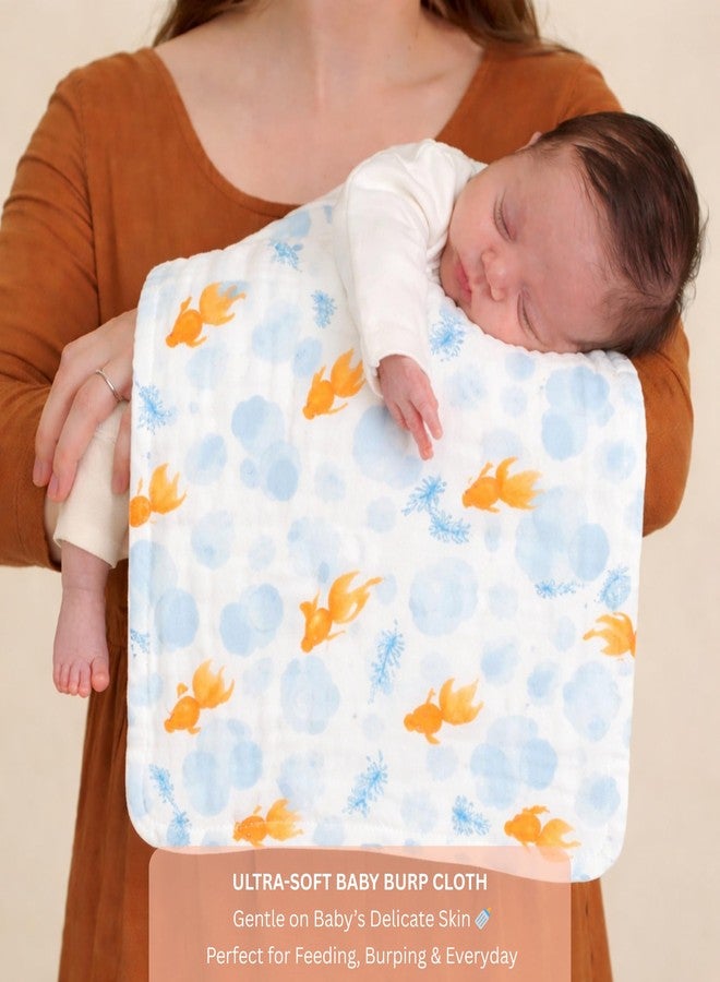 Nestlooms 100% Organic Cotton Muslin Baby Burp Cloths (21 X 10 inches), Ultra-Soft, Extra Absorbent Hankies & Napkins, Large Size Burping Cloth for Newborns & Infants Boys & Girls (Goldfish Bubbles) - Image 5