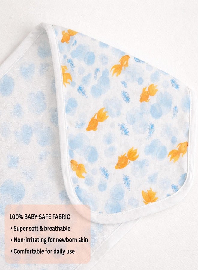Nestlooms 100% Organic Cotton Muslin Baby Burp Cloths (21 X 10 inches), Ultra-Soft, Extra Absorbent Hankies & Napkins, Large Size Burping Cloth for Newborns & Infants Boys & Girls (Goldfish Bubbles) - Image 2