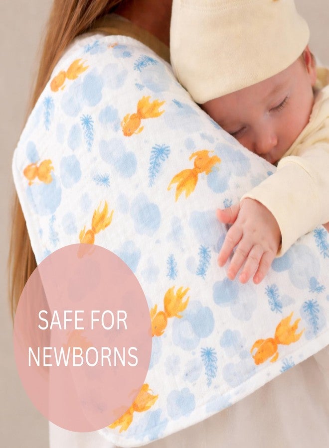 Nestlooms 100% Organic Cotton Muslin Baby Burp Cloths (21 X 10 inches), Ultra-Soft, Extra Absorbent Hankies & Napkins, Large Size Burping Cloth for Newborns & Infants Boys & Girls (Goldfish Bubbles) - Image 3