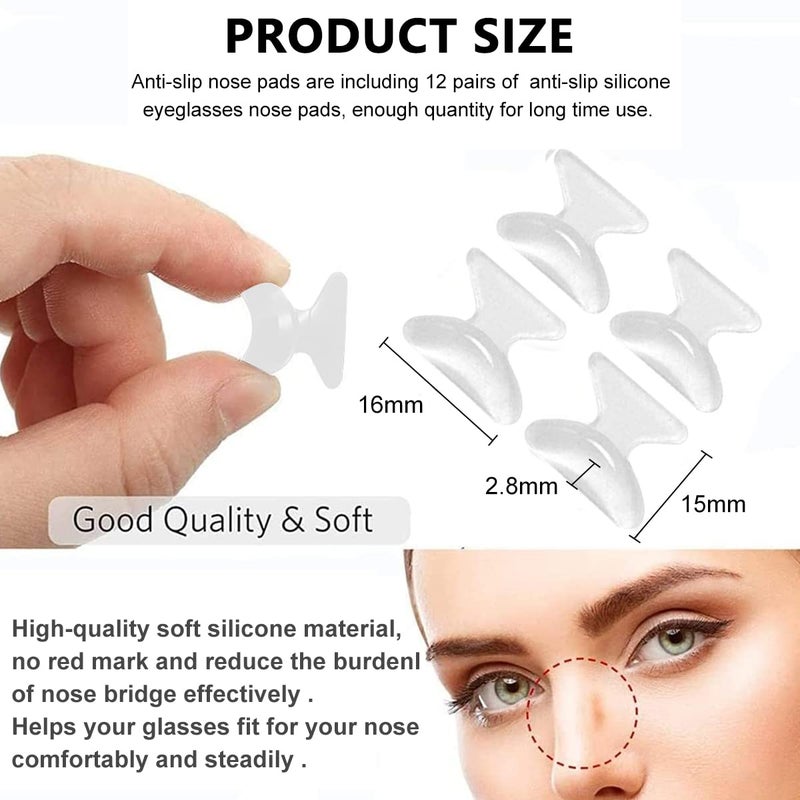 May Create MAYCREATE® 12 زوج من وسادات الأنف للنظارات، وسادات دعم الأنف السيليكونية المضادة للانزلاق، وسادات أنف غرفة الهواء المضادة للانزلاق لإطارات البلاستيك الكاملة، بيضاء - Image 2