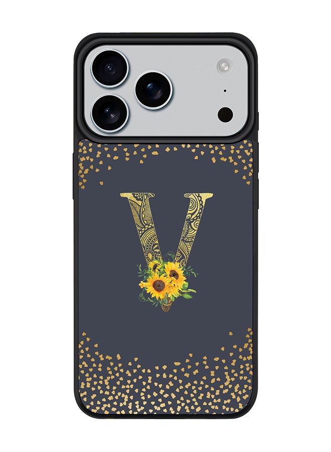 Stylizedd iPhone 17 Pro Max Case, [Compatible with MagSafe] Slim Magnetic cover Phone Case iPhone 17 Pro Max -Custom Floral Monogram - V  (Grey ) - Image 1