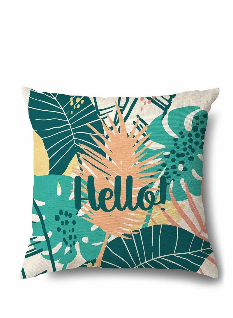 SYOSI Green Cushion Covers Leaf, Outdoor Waterproof Set of 4, Tropical Plant Square Linen Throw Pillow Cover, Suitable for Sofa Garden, Terrace, Home Decorative (18 x 18 inch) - Image 3