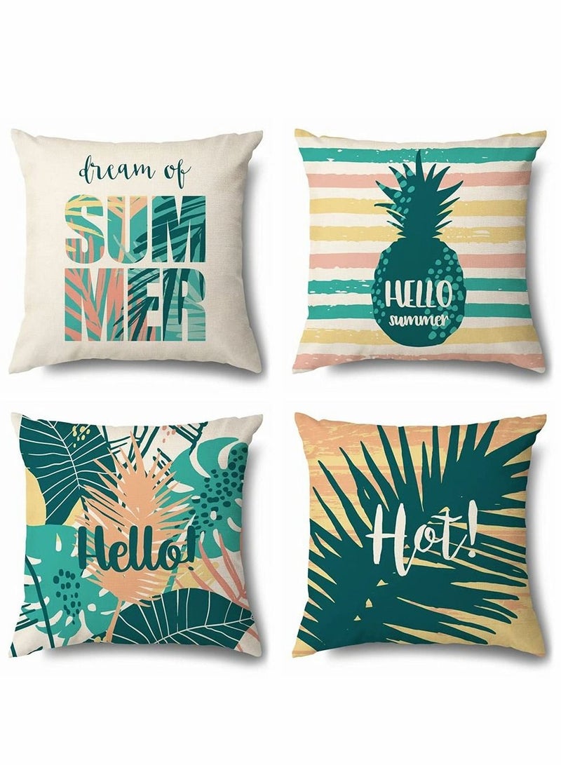 SYOSI Green Cushion Covers Leaf, Outdoor Waterproof Set of 4, Tropical Plant Square Linen Throw Pillow Cover, Suitable for Sofa Garden, Terrace, Home Decorative (18 x 18 inch) - Image 1