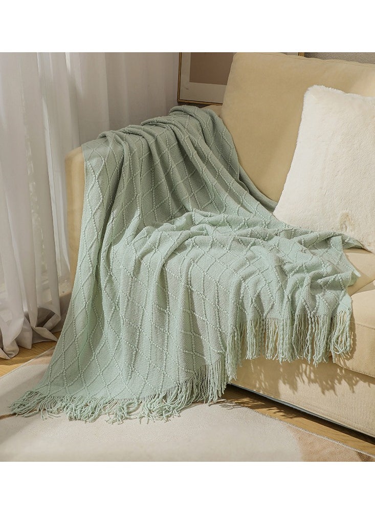 Arabest Knitted Throw Blankets, Cozy Lightweight Decorative Throw, Warm Woven Blanket with Tassels for Couch Sofa, Bed and Living Room, All Seasons for Women, Men and Kids (127x172cm, Mint Green)  - Image 1