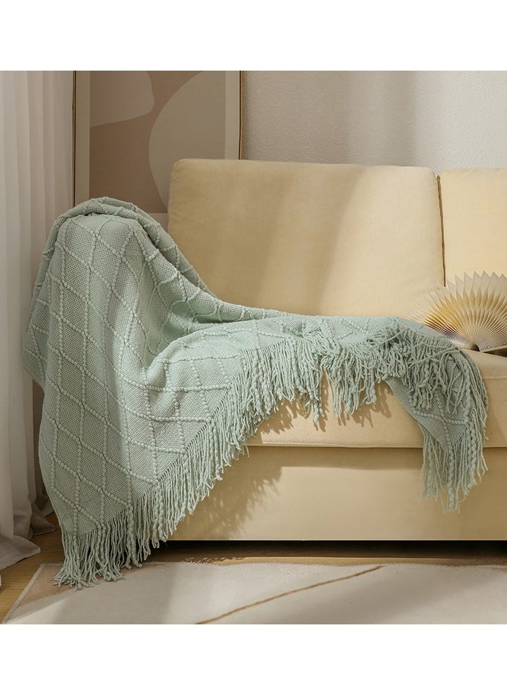 Arabest Knitted Throw Blankets, Cozy Lightweight Decorative Throw, Warm Woven Blanket with Tassels for Couch Sofa, Bed and Living Room, All Seasons for Women, Men and Kids (127x172cm, Mint Green)  - Image 2