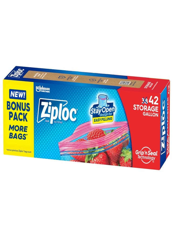 Ziploc Gallon Food Storage Bags, Stay Open Design with Stand-Up Bottom, Easy to Fill, 42 Count - Image 1