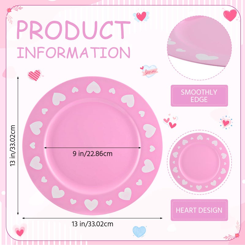 FoldTier 6 Pcs 13 Valentines Heart Charger Plates Pink Heart Plastic Round Charger Bulk for Tabletop Decorations Wedding Party Tableware Formal Setting Centerpiece Galentine's Holiday Catering Event - Image 2