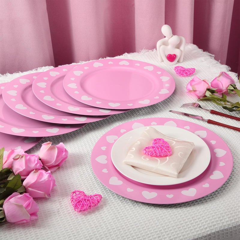 FoldTier 6 Pcs 13 Valentines Heart Charger Plates Pink Heart Plastic Round Charger Bulk for Tabletop Decorations Wedding Party Tableware Formal Setting Centerpiece Galentine's Holiday Catering Event - Image 3