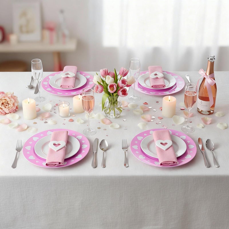 FoldTier 6 Pcs 13 Valentines Heart Charger Plates Pink Heart Plastic Round Charger Bulk for Tabletop Decorations Wedding Party Tableware Formal Setting Centerpiece Galentine's Holiday Catering Event - Image 5