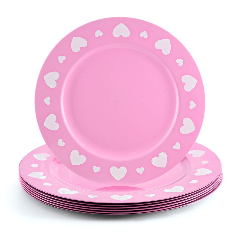 FoldTier 6 Pcs 13 Valentines Heart Charger Plates Pink Heart Plastic Round Charger Bulk for Tabletop Decorations Wedding Party Tableware Formal Setting Centerpiece Galentine's Holiday Catering Event - Image 1