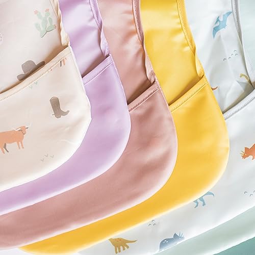 Tiny Twinkle Mess Proof Baby Bibs for Eating – Waterproof, Wipeable Toddler Bibs with Pocket – Baby Food Bibs for Girls & Boys(3 Pack,Taupe, Rose) - Image 4