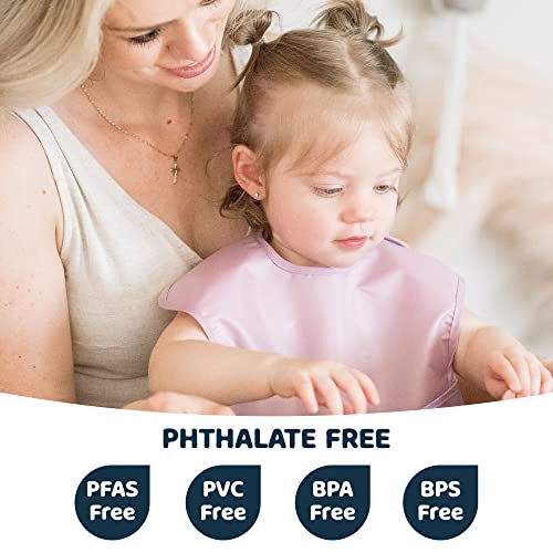 Tiny Twinkle Mess Proof Baby Bibs for Eating – Waterproof, Wipeable Toddler Bibs with Pocket – Baby Food Bibs for Girls & Boys(3 Pack,Taupe, Rose) - Image 2