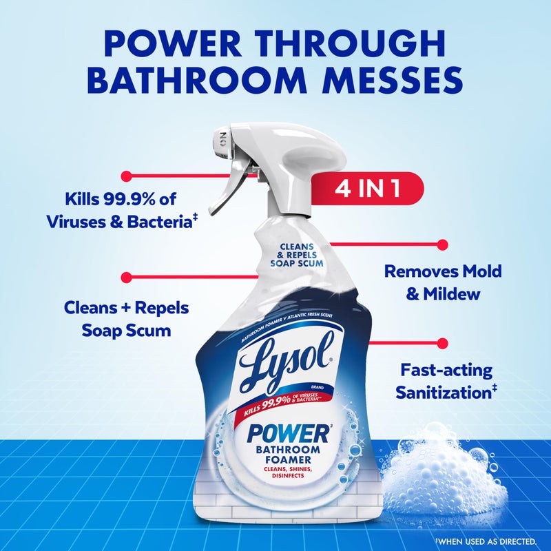 Lysol Power Foaming Bathroom Cleaner, Multipurpose Cleaner For Showers, Bathtubs, Sinks, Disinfectant Spray Kills 99.9% Of Germs, Zero Bleach Cleaning Spray, 32 Oz. - Image 2