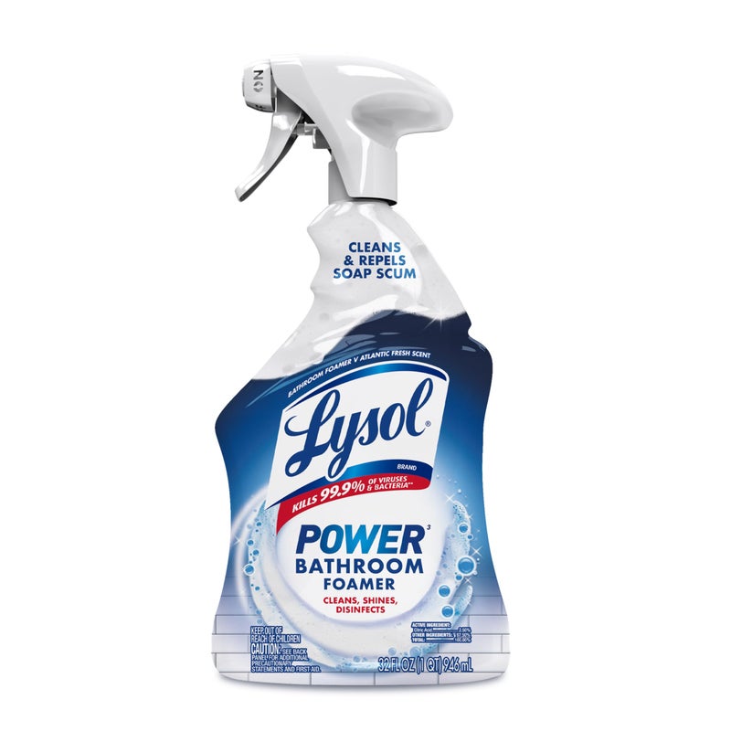 Lysol Power Foaming Bathroom Cleaner, Multipurpose Cleaner For Showers, Bathtubs, Sinks, Disinfectant Spray Kills 99.9% Of Germs, Zero Bleach Cleaning Spray, 32 Oz. - Image 1
