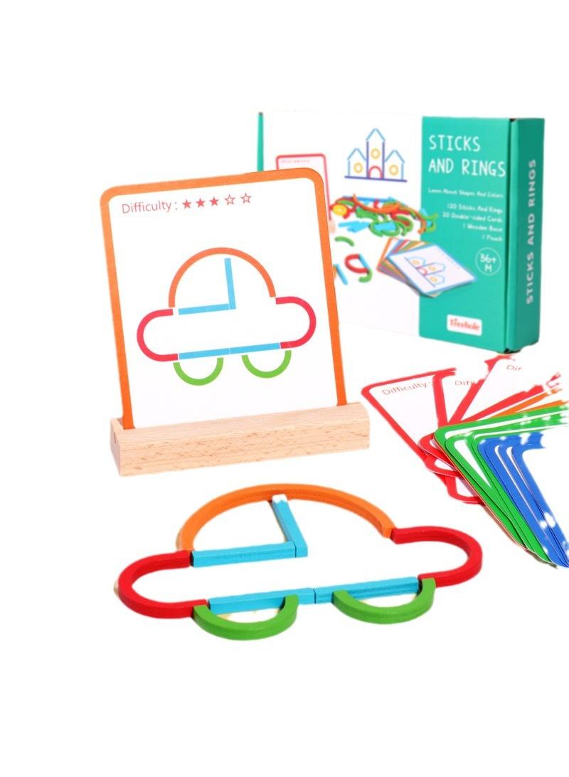 Y&D Children's Wooden Ring Early Education Jigsaw Wooden Creative Jigsaw Puzzle Building Blocks Matching Varied Toys-  - Image 2