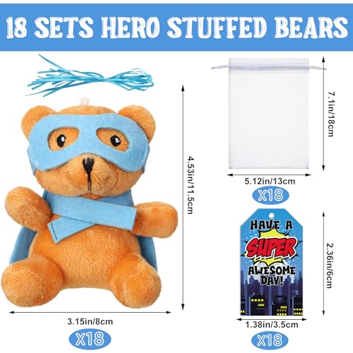 Silipull 18 Pcs Hero Party Favor Stuffed Animal Bears Small Bear Plush Toys 4 Plush Bears with Eye Mask Cape for Party Favor Gift Box Stuffers - Image 5