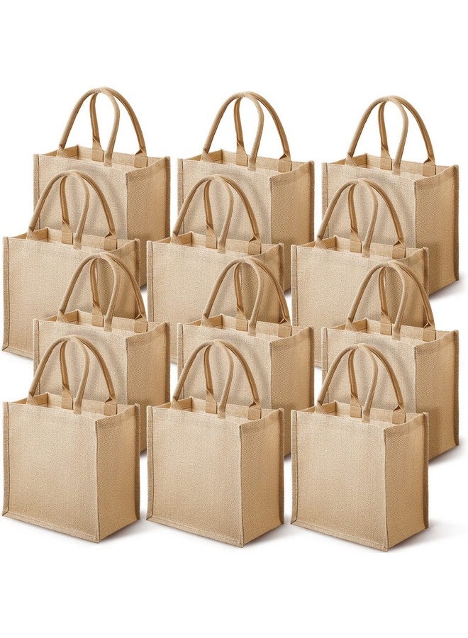 Saintrygo 12 Pcs Burlap Jute Tote Bags with Handle Reusable Blank Bridesmaid Gift Bags for Shopping Wedding DIY, 12x12x7.7In(Jute) - Image 1