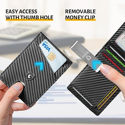 GSOIAX Slim Leather RFID Bifold Wallet for Men Minimalist Front Pocket Wallet with Money Clip,12 Card Slots,ID Window,Cool Groove Design,Includes Gift Box(Carbon Black) - Image 5