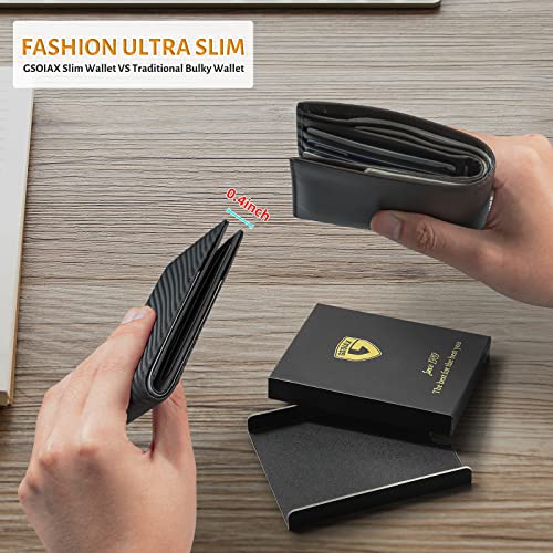 GSOIAX Slim Leather RFID Bifold Wallet for Men Minimalist Front Pocket Wallet with Money Clip,12 Card Slots,ID Window,Cool Groove Design,Includes Gift Box(Carbon Black) - Image 3