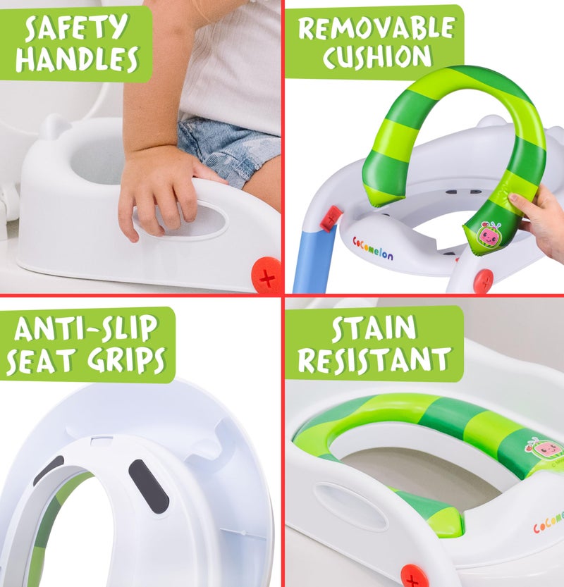 Cocomelon 1st Training Seat Step Up Potty, Upgrade Toddler Toilet Training Seat for Kids Boys Girls, 2 in 1 Potty Training Toilet, Splash Guard Anti-Slip Pad Step Stool - Image 3