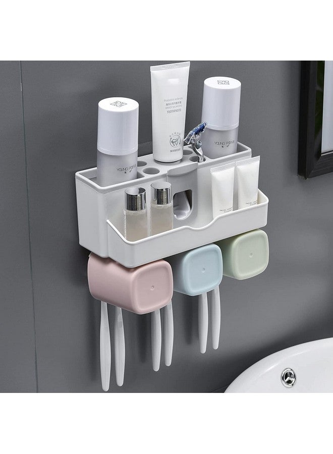 TYZAG Plastic Tooth Brush Holders for Bathroom, Toothbrush Holders, Toothbrush Holders for Bathroom Wall Mounted, Bathroom Racks and Shelves (3 Cups), White - Image 1