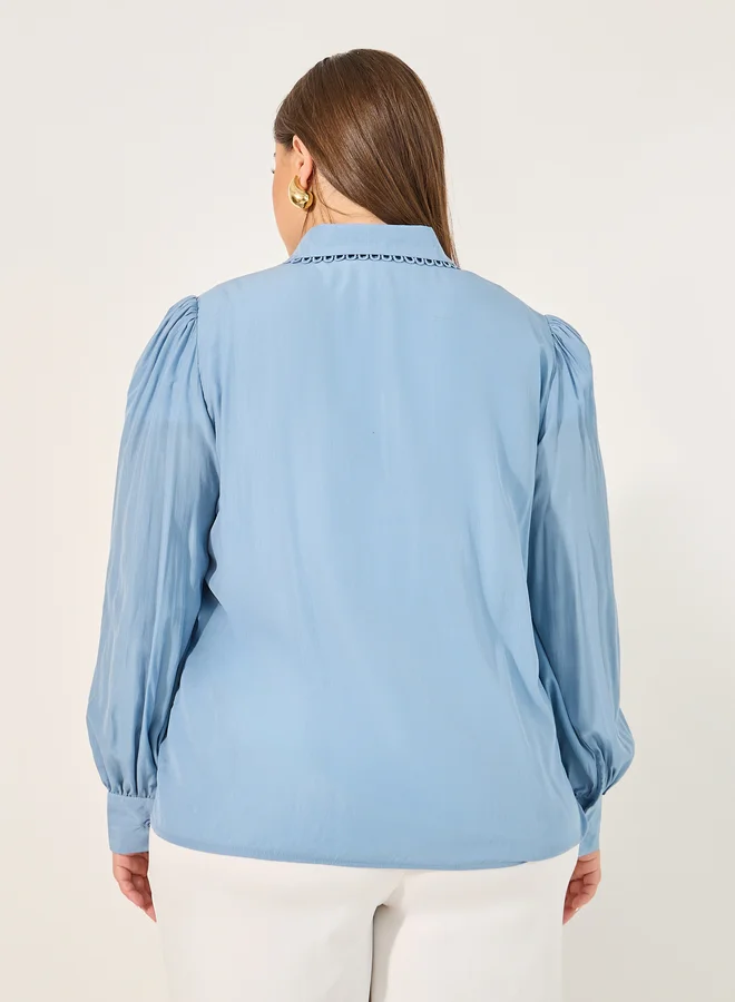 Styli Plus Size Lace Detail Balloon Sleeve Shirt