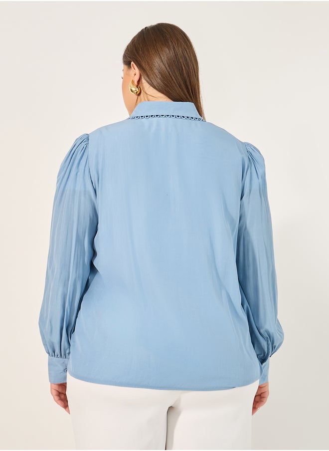 Styli Plus Size Lace Detail Balloon Sleeve Shirt  - Image 4