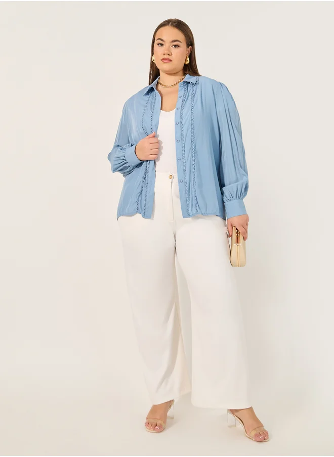 ستايلي Plus Size Lace Detail Balloon Sleeve Shirt