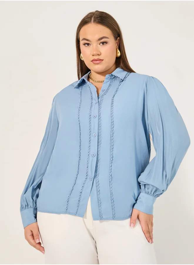 ستايلي Plus Size Lace Detail Balloon Sleeve Shirt