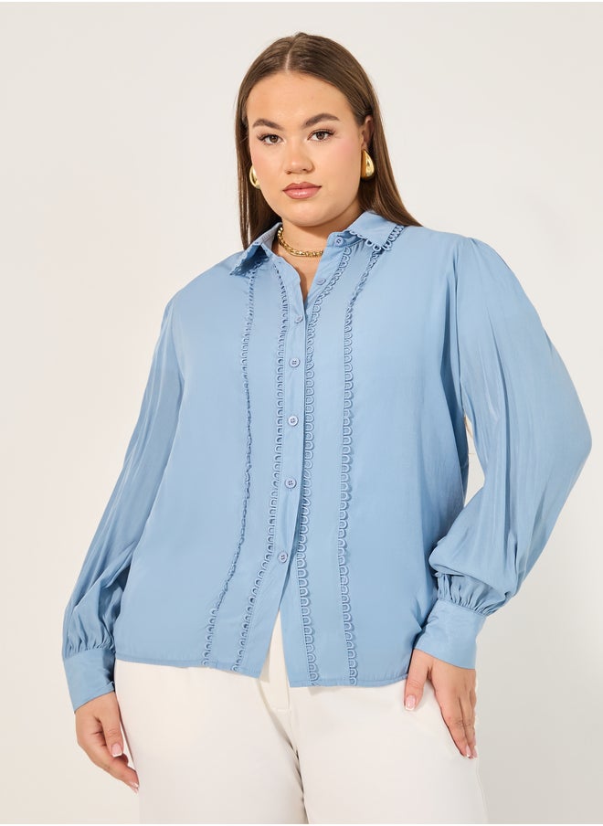 Styli Plus Size Lace Detail Balloon Sleeve Shirt  - Image 1