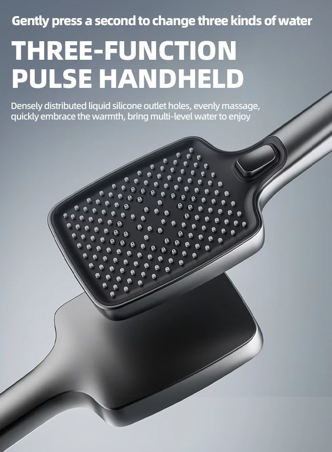 ألونغد نظام دش ترموستاتي مُحسّن مع رأس دش مطري بشاشة رقمية ومجموعة رذاذ محمولة ومجموعة صنبور دش رباعية الوظائف مع ارتفاع قابل للتعديل باللون الرمادي - Image 5