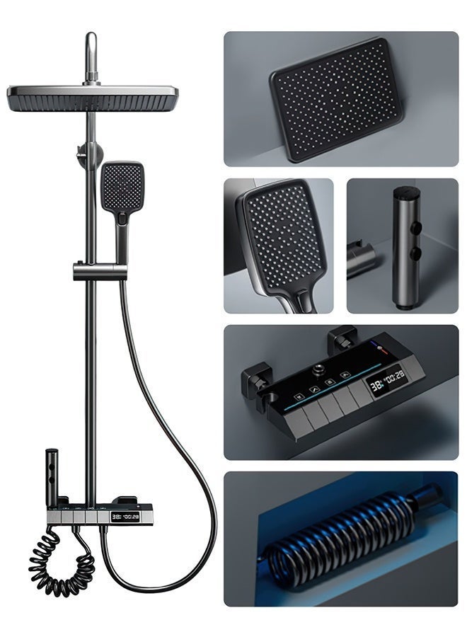 ALongDeng Upgraded Thermostatic Shower System with Digital Display Rainfall Shower Head and Handheld Spray Combo 4-Function Shower Faucet Set with Adjustable Height Gray - Image 1