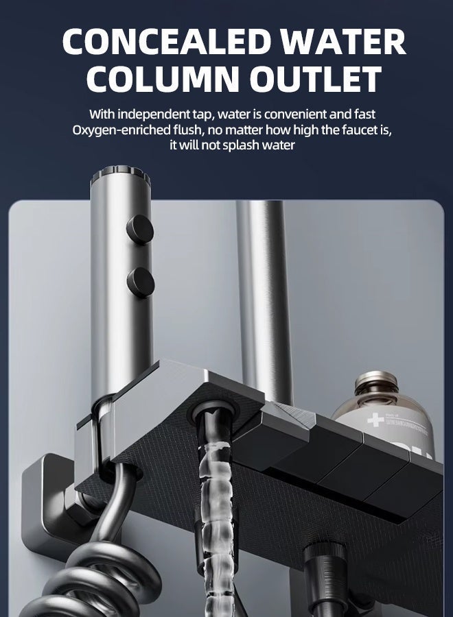 ALongDeng Upgraded Thermostatic Shower System with Digital Display Rainfall Shower Head and Handheld Spray Combo 4-Function Shower Faucet Set with Adjustable Height Gray - Image 2