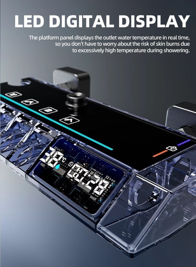 ALongDeng Upgraded Thermostatic Shower System with Digital Display Rainfall Shower Head and Handheld Spray Combo 4-Function Shower Faucet Set with Adjustable Height Gray - Image 4